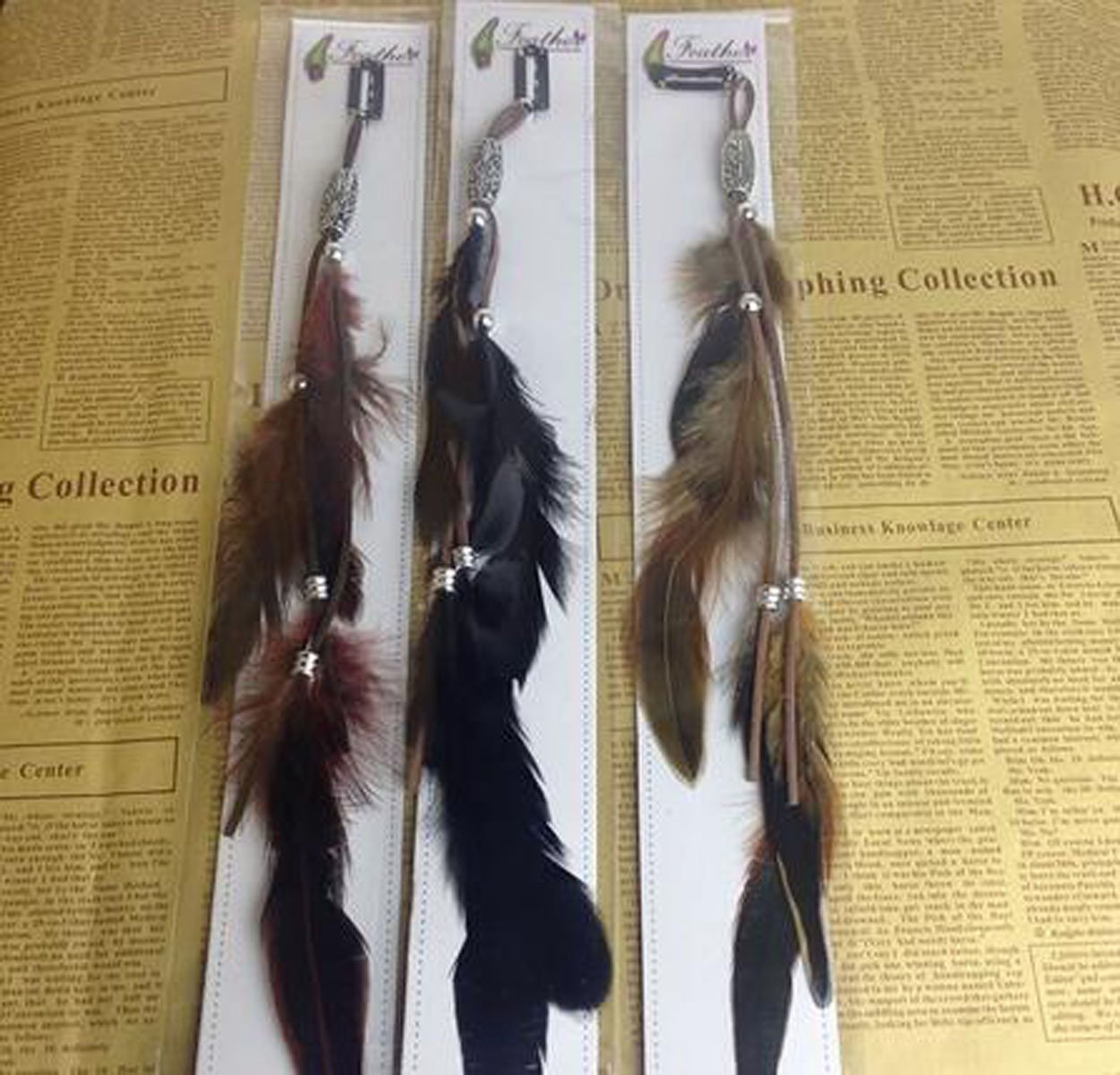 3 Pcs Handmade Boho Feather Clip Comb Hair Extensions - Women Lady Hippie Headdress Hairpin for Hair DIY Accessories Beauty & Personal Care Numblartd