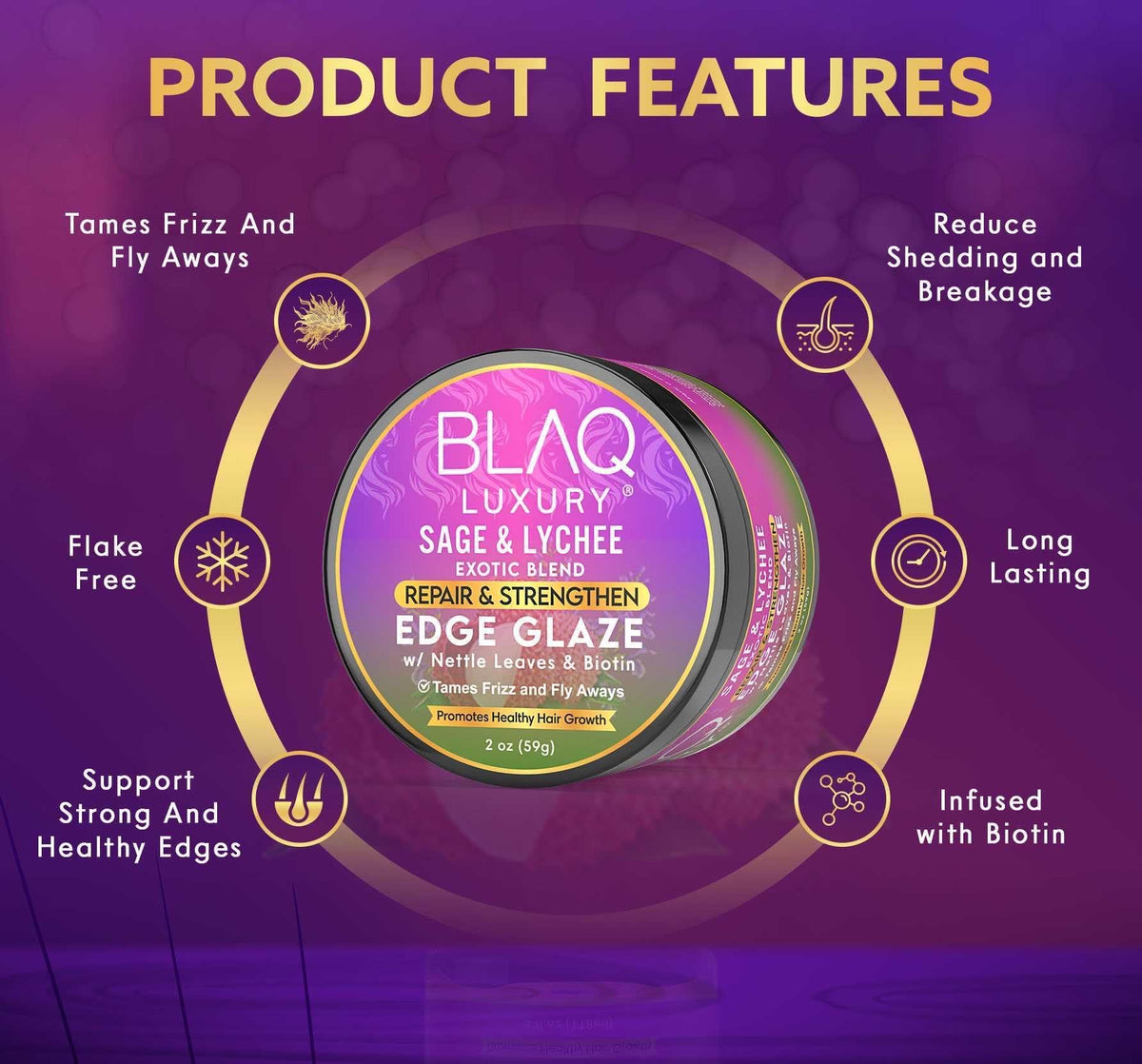Blaq Luxury Sage & Lychee Repair and Strengthen Edge Glaze - 2oz Beauty & Personal Care Blaq Luxury
