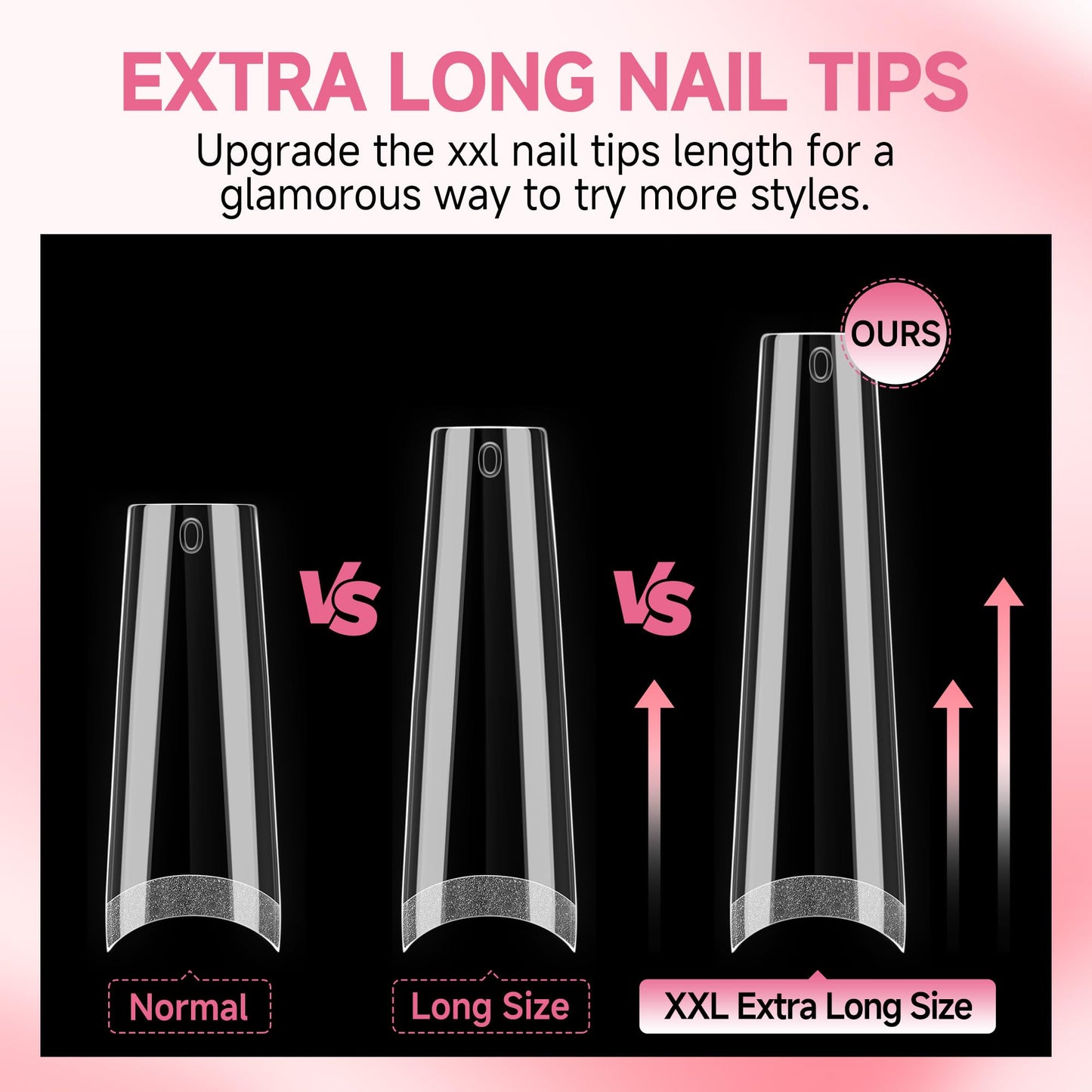 UNA GELLA Extra Long Coffin Nail Tips No C Curve 504PCS XXL Coffin Nails Half Cover Long Coffins Gel Nails Tips Clear Fake False Nails Long Gel Beauty & Personal Care UNA GELLA