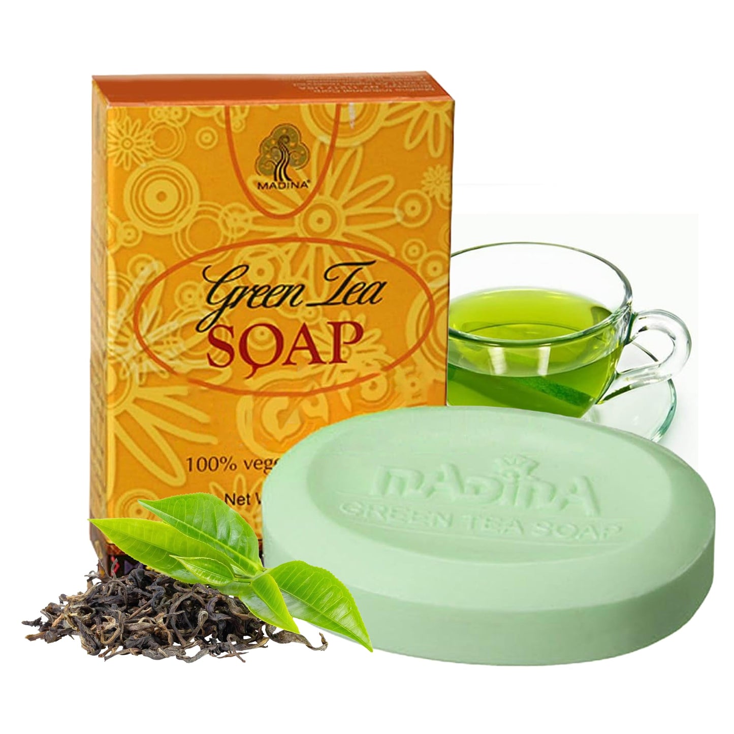 Madina Green Tea & Vitamin E Soap Bar - Antioxidant, Moisturizing, Hydrating, Skin Rejuvenating, Gentle Daily Cleanser, Vegetable-Based, For All Skin Beauty & Personal Care Madina