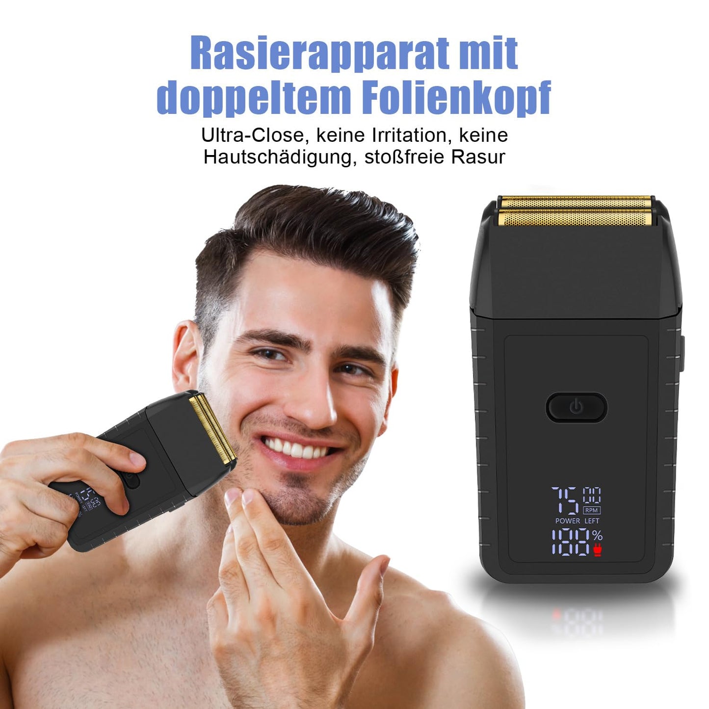 Electric Foil Shavers for Men: Portable Mini Razor for Face - IPX7 Waterproof Cordless with LED Display & Fast Charge Double Floating Blade,High Speed Beauty and Personal Care QDKVTNDJZ