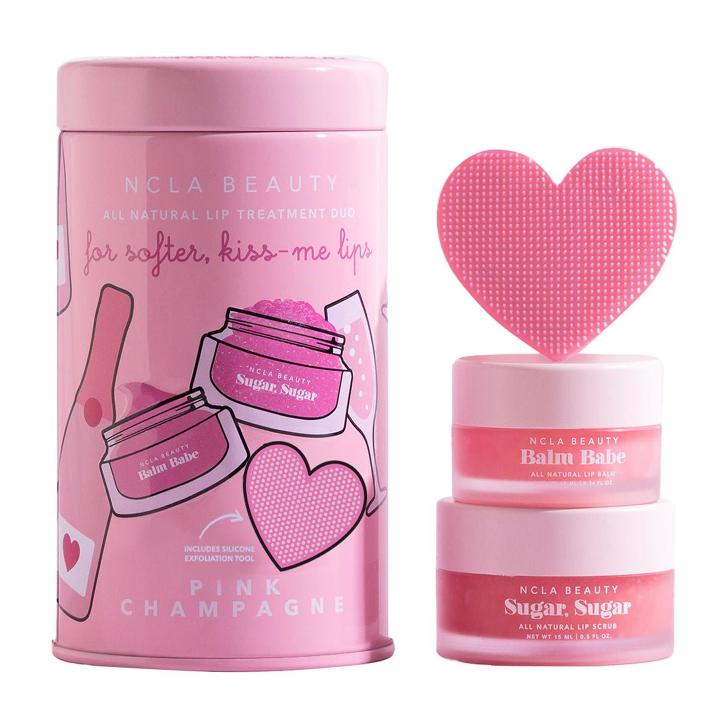 NCLA All Natural Lip Treatment Set - Hydrating Lip Balm - Vitamin C, E, and Agave Sugar Scrub with Silicone Scrubber - Pink Champagne - 3 pc Beauty and Personal Care NCLA BEAUTY