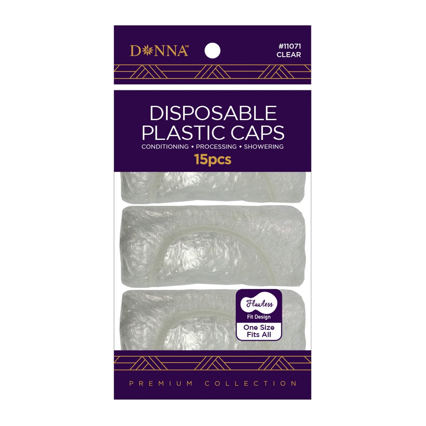 Donna Disposable Plastic Shower Cap 15pcs - Reusable Waterproof Shower Caps for Women - Durable and Comfortable Shower Caps for Bathing, Spa, Travel Beauty and Personal Care DONNA