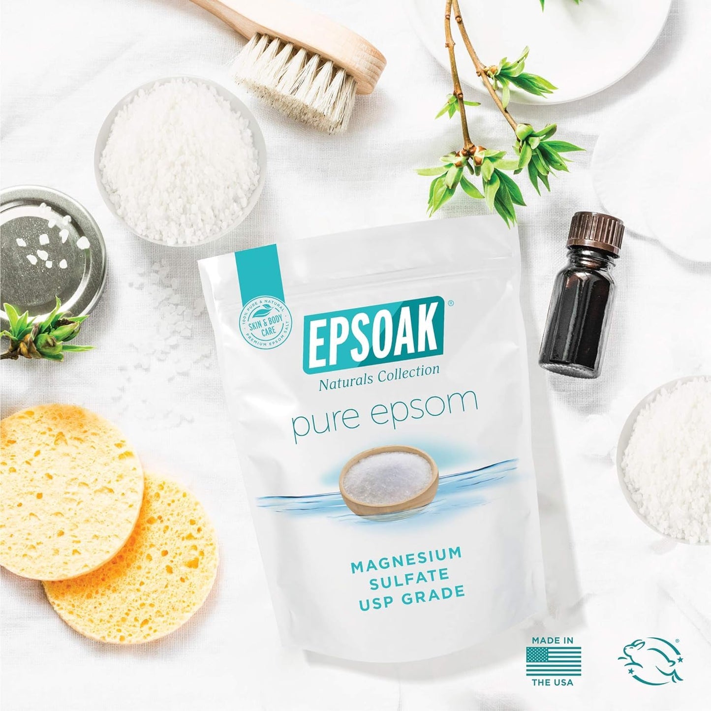 Epsoak Epsom Salt 5 lb. Magnesium Sulfate USP. Resealable Epsom Salt Bag Unscented, Made in The USA, Cruelty-Free Certified Beauty and Personal Care Epsoak