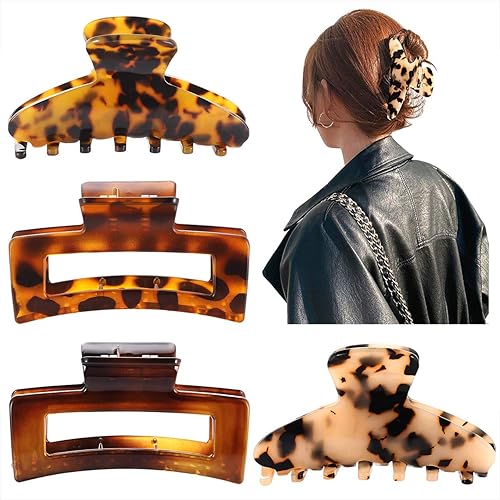 PHALIN Large Tortoise Shell Hair Clip Claws for Women Girls Jumbo Acetate Hair Catch Barrettes Strong Hold French Designed Hair Jaw Clamps for Thick Beauty & Personal Care PHALIN