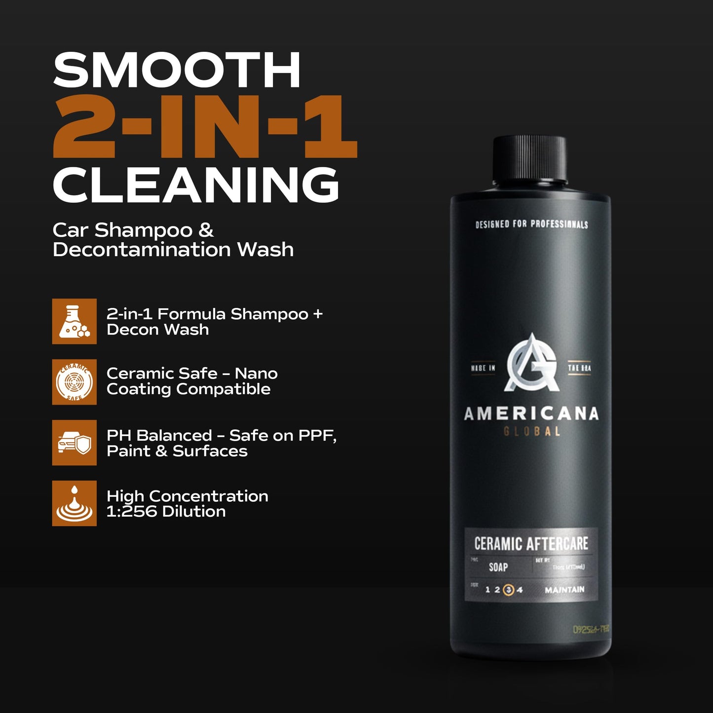 Americana Global Ceramic Aftercare Soap (16 fl. oz) - pH Neutral 2-in-1 Car Shampoo for Ceramic Coatings, Made in USA, High Foaming, Safe on All Beauty & Personal Care Americana Global