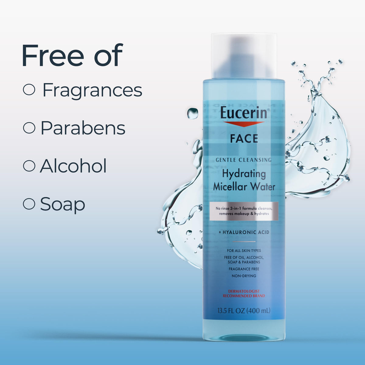 Eucerin Face Gentle Cleansing Hydrating Micellar Water with Hyaluronic Acid, Face Cleanser and Makeup Remover, Fragrance Free and Non-Drying for All Beauty & Personal Care Eucerin