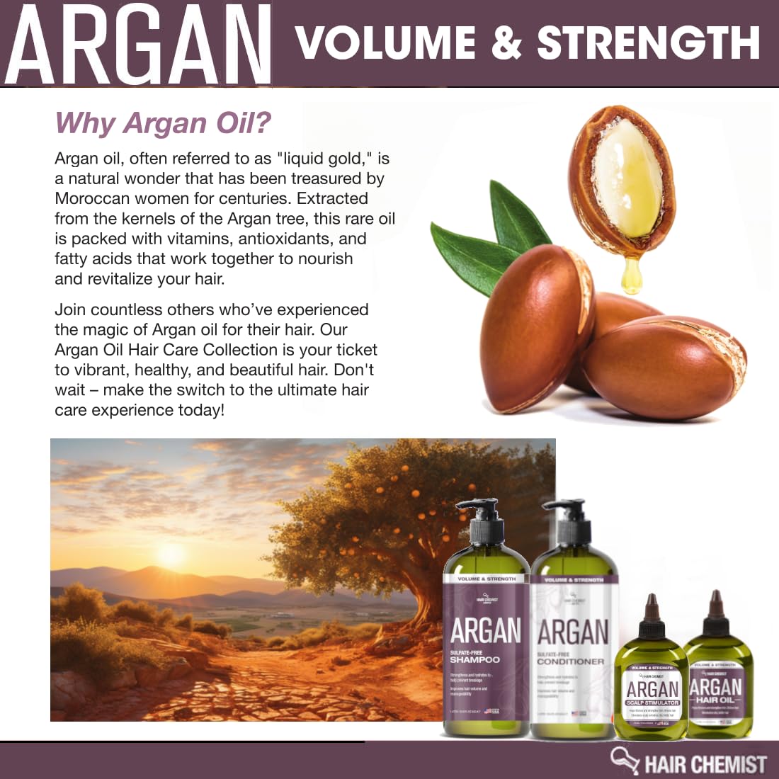 Hair Chemist 99% Natural Volume and Strength Hair Oil - Argan Oil 7.1 oz. Beauty & Personal Care Hair Chemist