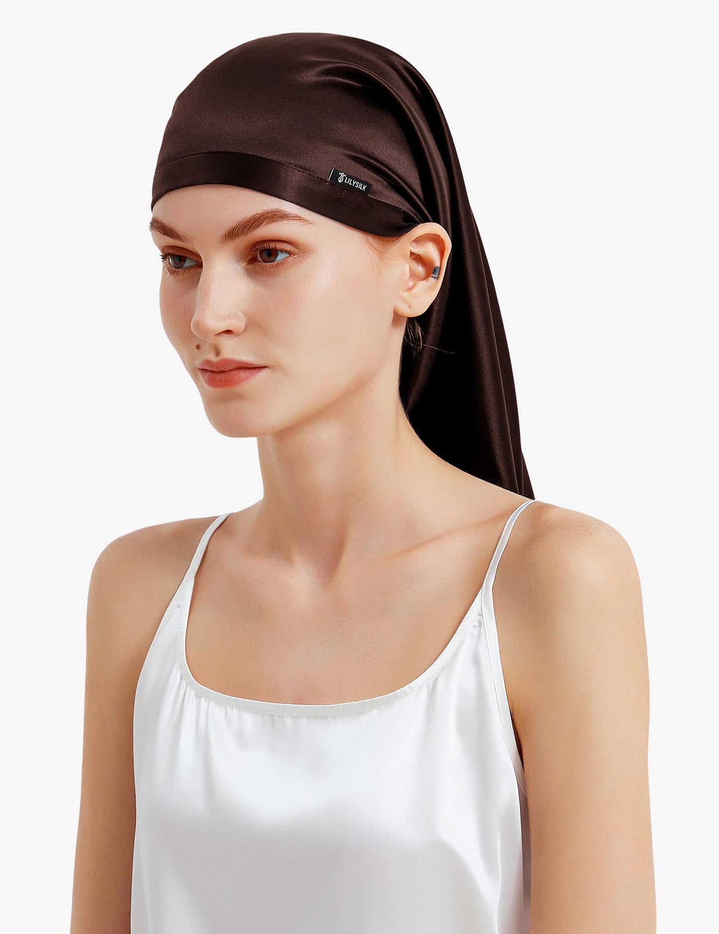 LilySilk 100% Silk Bonnet Mulberry 19 Momme Silk Sleep Cap Long for Curly Hair Night Cap for Sleeping, Silk Hair Wrap for Women Dark Brown Beauty and Personal Care LilySilk