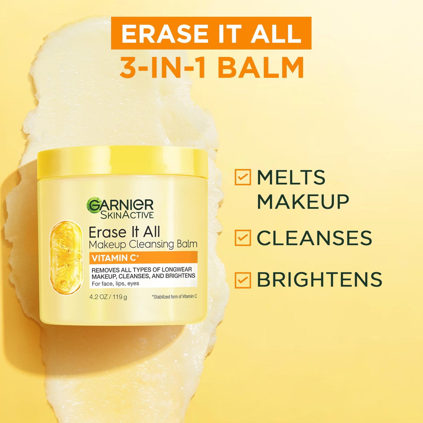 Garnier Erase It All Makeup Cleansing Balm with Vitamin C, Brightening Facial Cleanser and Makeup Remover, 4.2 Oz Beauty and Personal Care Garnier