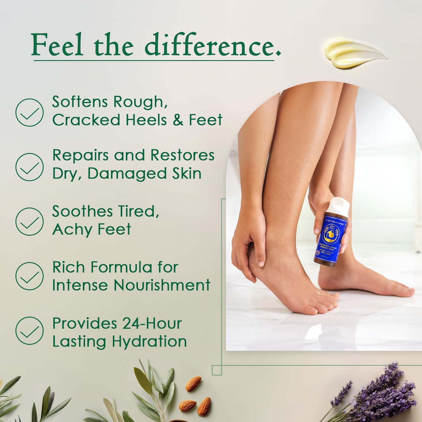 Dry Cracked Heels Repair | Organic Foot Cream for Dry Feet & Callus with Jojoba, Lavender, Almond, Olive & Vitamin E Oil | Natural Foot Balm Beauty & Personal Care Ancient Greek Remedy