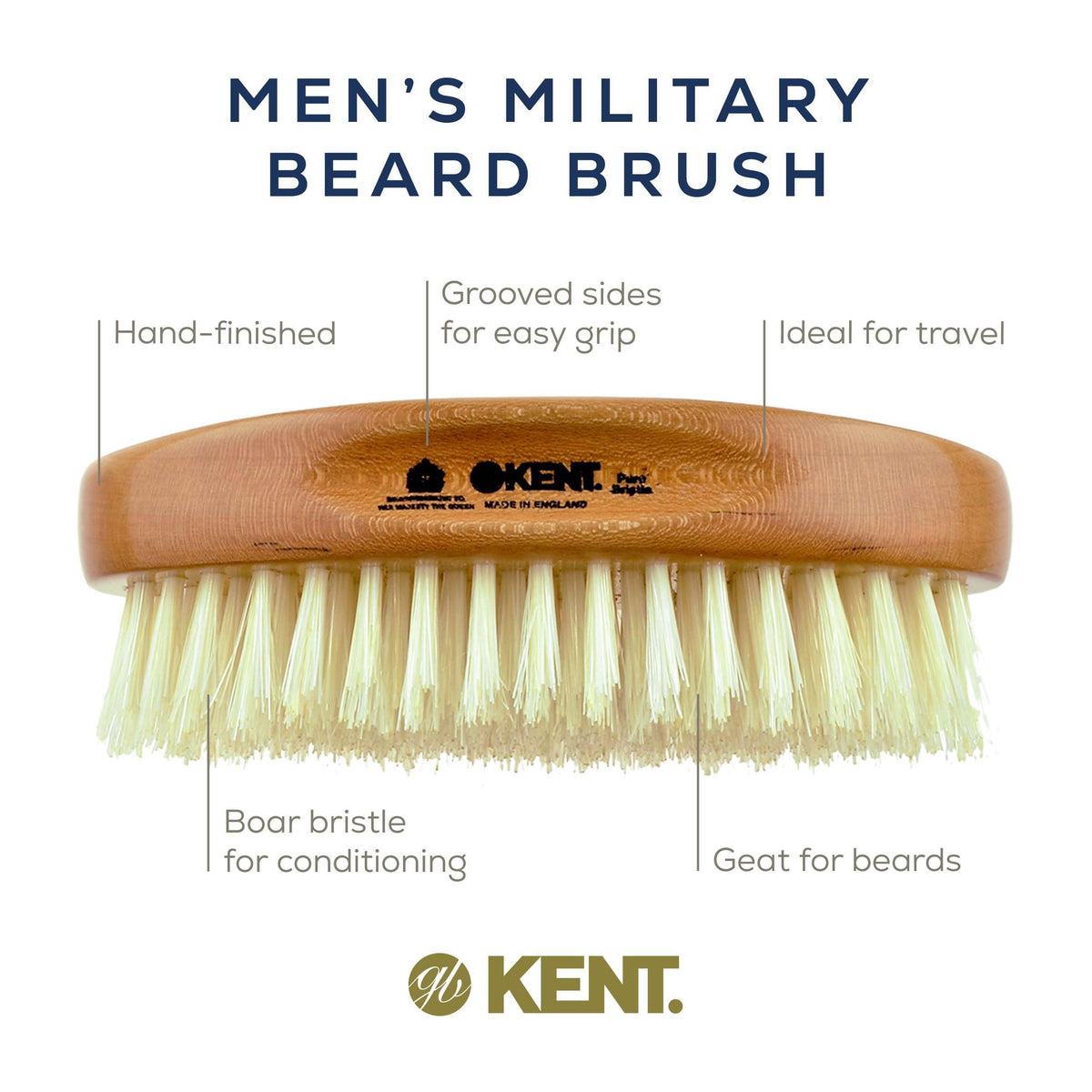 Kent BB Military Wave Hair Brush - 100% Natural Boar Bristle, Scalp Brush for Men's Grooming, Thinning Hair, Mustache and Beard Brush for Men Made in