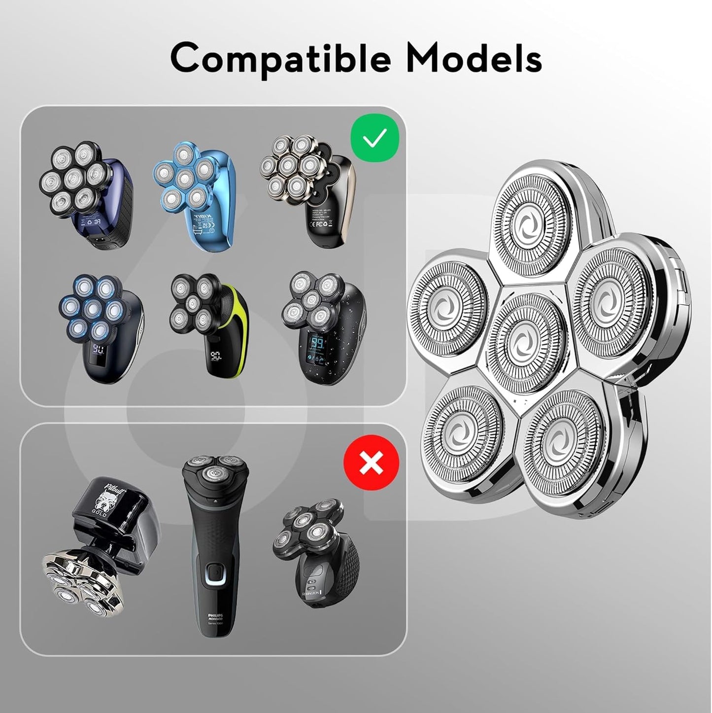 Kibiy 6D Blade Replacement Heads,Electric Shaver Replacement Head for Electric Razor for Men Wet and Dry Compatible Many Models Waterproof Head Beauty and Personal Care Kibiy