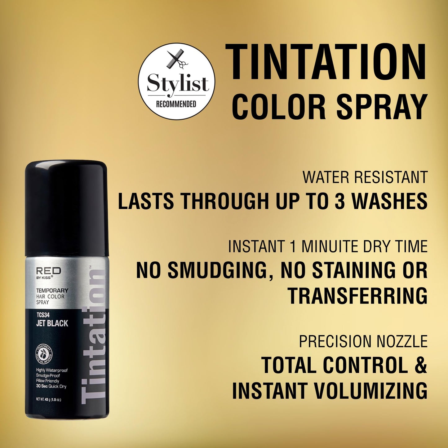 RED by Kiss 1.5OZ. Tintation Temporary Hair Color Spray, Instant Gray Root Cover Up, Water-Resistant, Smudge-Proof, Hairline & Barber Touch-Up, Quick Beauty & Personal Care Red by Kiss