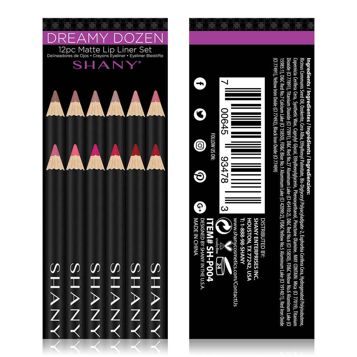SHANY Dreamy Dozen Matte Lip Liner Set Vegan - Long-Lasting Professional Velvet Cruelty-Free Lipstick Pencils Pens in Varying Shades - Pack of 12 Beauty & Personal Care SHANY