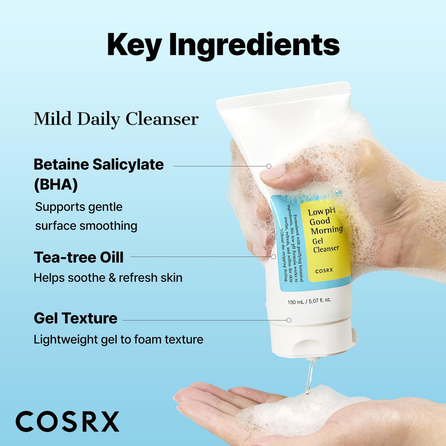 COSRX Low pH Good Morning Gel Face Cleanser, 5.07 fl oz, BHA Face Wash, Daily Mild Face Cleanser for Sensitive Skin, PH Balancing, Korean Skin Care Beauty & Personal Care COSRX