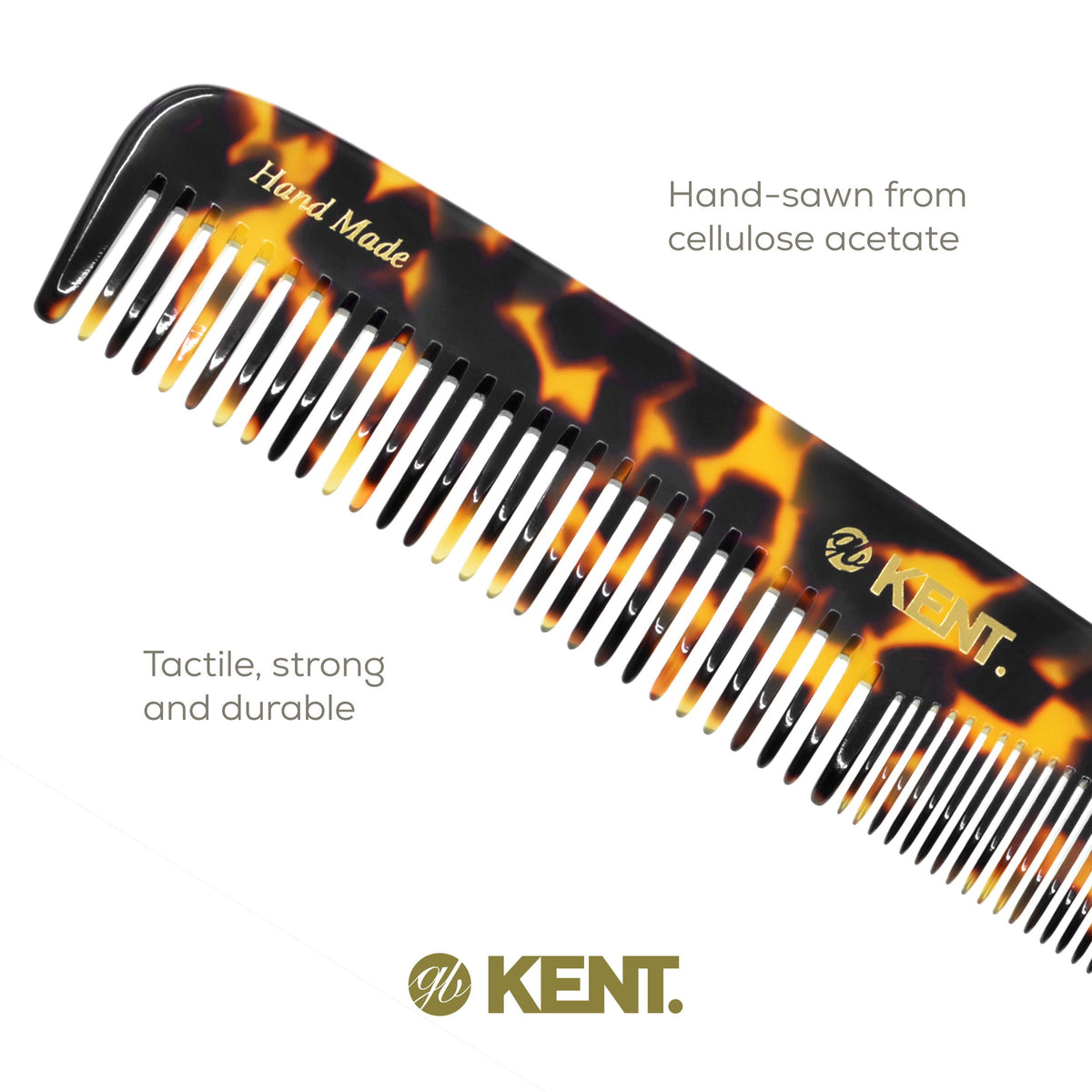 KENT 9T Fine Tooth & Wide Tooth Comb Detangler - Large Handmade Saw-Cut Dressing Comb - Wet/Dry Hair Comb for Women & Men, Made in England (Yellow