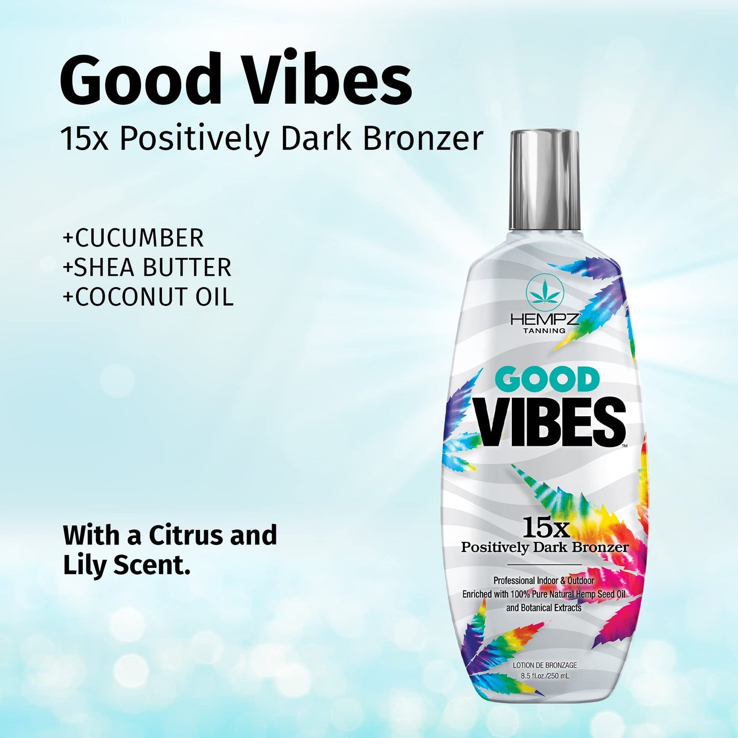 HEMPZ Good Vibes 15X Positively Dark Bronzer - Herbal Moisturizing Self Tanning Lotion for Tanning Beds, Beach, Sun 8.5 Fl OZ Beauty & Personal Care Hempz