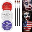 White Red Blue Face Body Paint,Halloween Clown Makeup Kit with 3 Brushes,Professional Red White Blue Face Body Painting Kit for Clown, Joker, Theater Beauty & Personal Care Js2U ZW