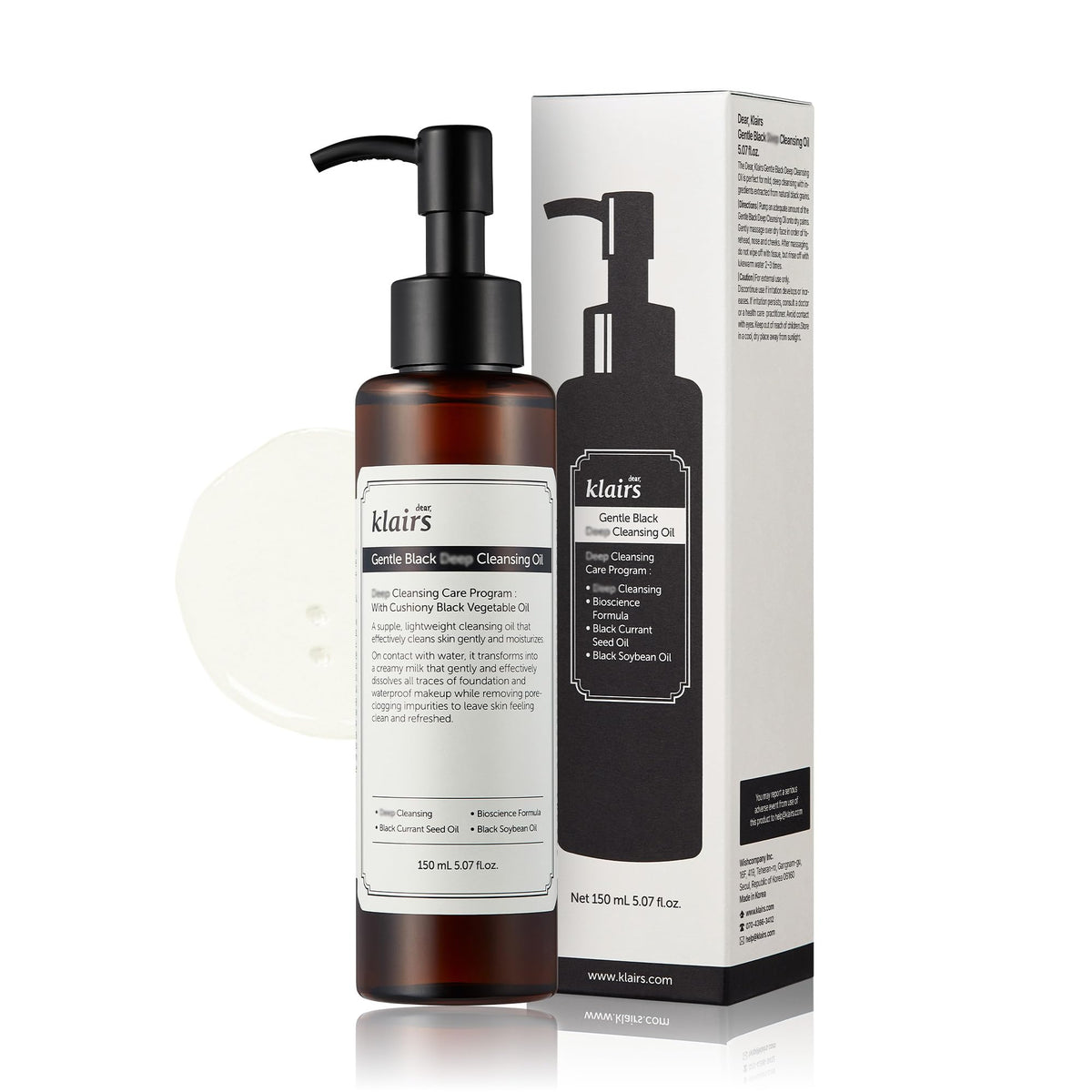 [DearKlairs] Gentle Black Cleansing Oil 5.07 Oz | Composed of natural Vegan. Bean, Sesame, Black Currant Seed oil for gentle, non-irritating cleanser Beauty & Personal Care DearKlairs