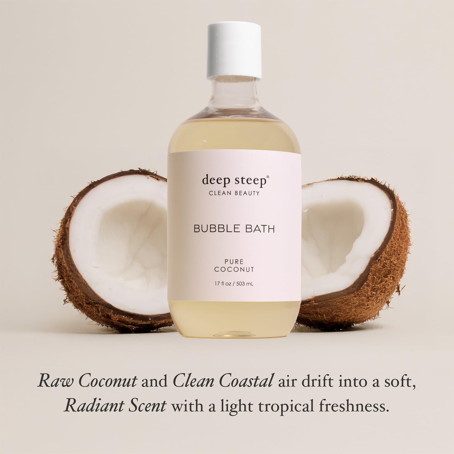 Deep Steep Pure Coconut Bubble Bath for Women, Hypoallergenic, Clinically Tested, Clean Formula for Sensitive Skin, Sulfate-Free, 17 fl oz Bottle Beauty and Personal Care Deep Steep