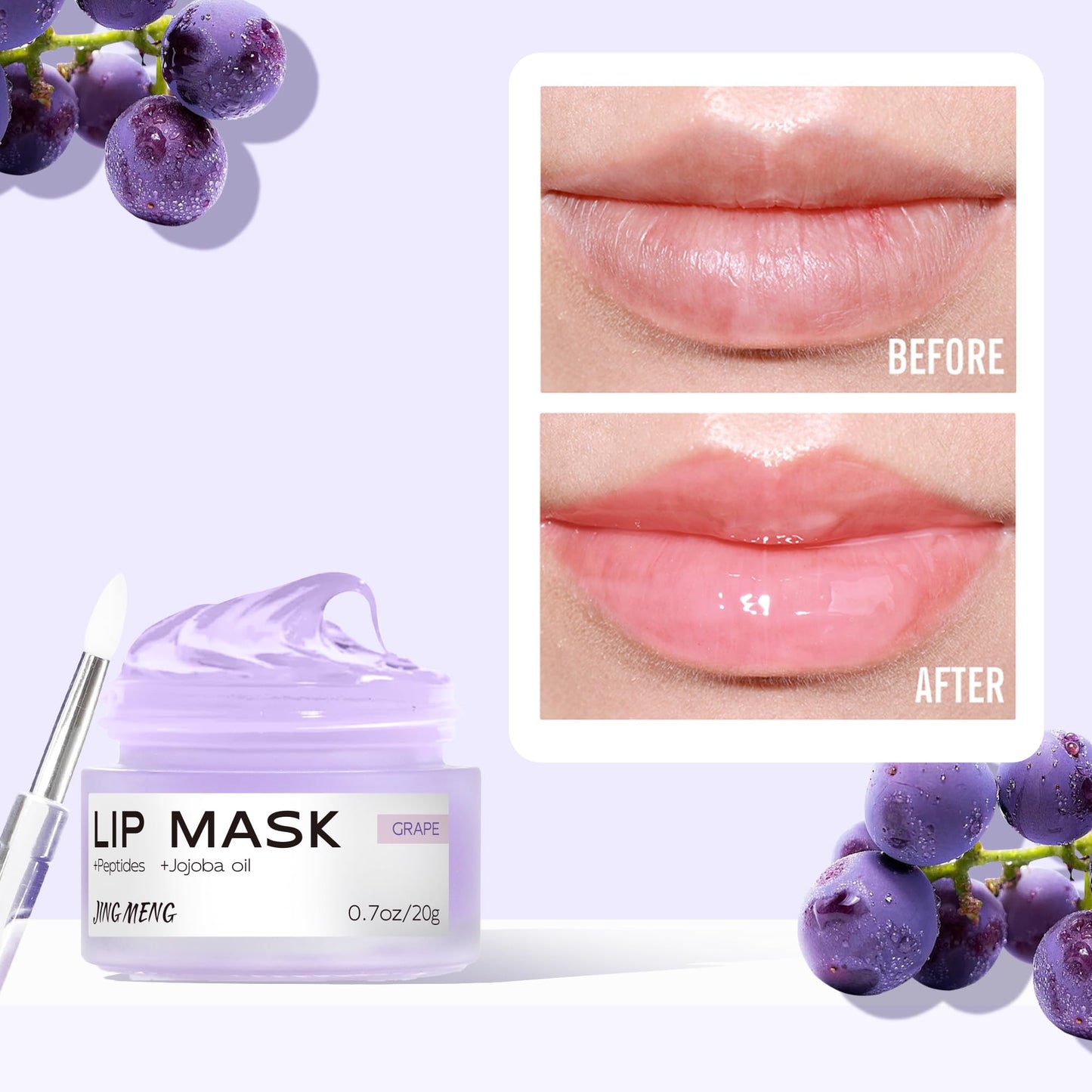 JING MENG Lip Mask with Peptides, Shea Butter, Ginger Extract?Overnight Butter Balm, Plump, Moisturize for Very Flaky Dry Lips, Non-Sticky, Clear Beauty and Personal Care JING MENG