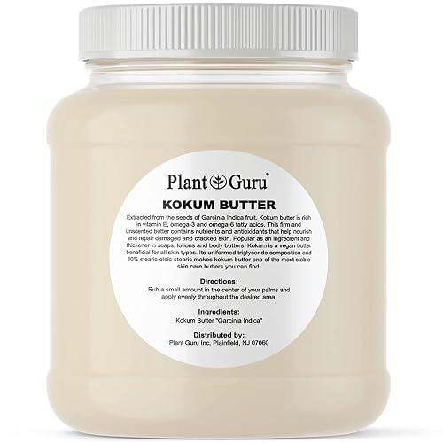 Plant Guru Raw Kokum Butter 3 lbs. Bulk 100% Pure Natural - Great for Skin, Body and Hair Moisturizer, DIY Creams, Balms, Lotions and Soap Making. Beauty & Personal Care Plant Guru