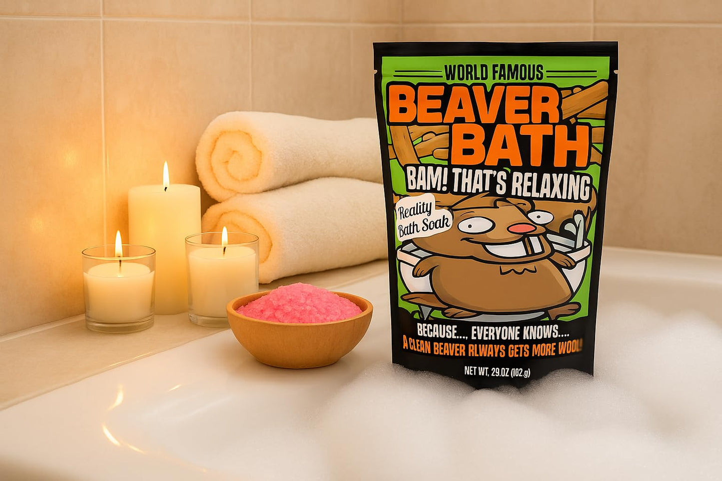 Beaver Bath Soak - Pink Bath Salts Funny Spa Gift for Women & Men - Hilarious Bachelorette Party Favor, Birthday Gift, Christmas Stocking Stuffer, Gag Beauty and Personal Care Gears Out