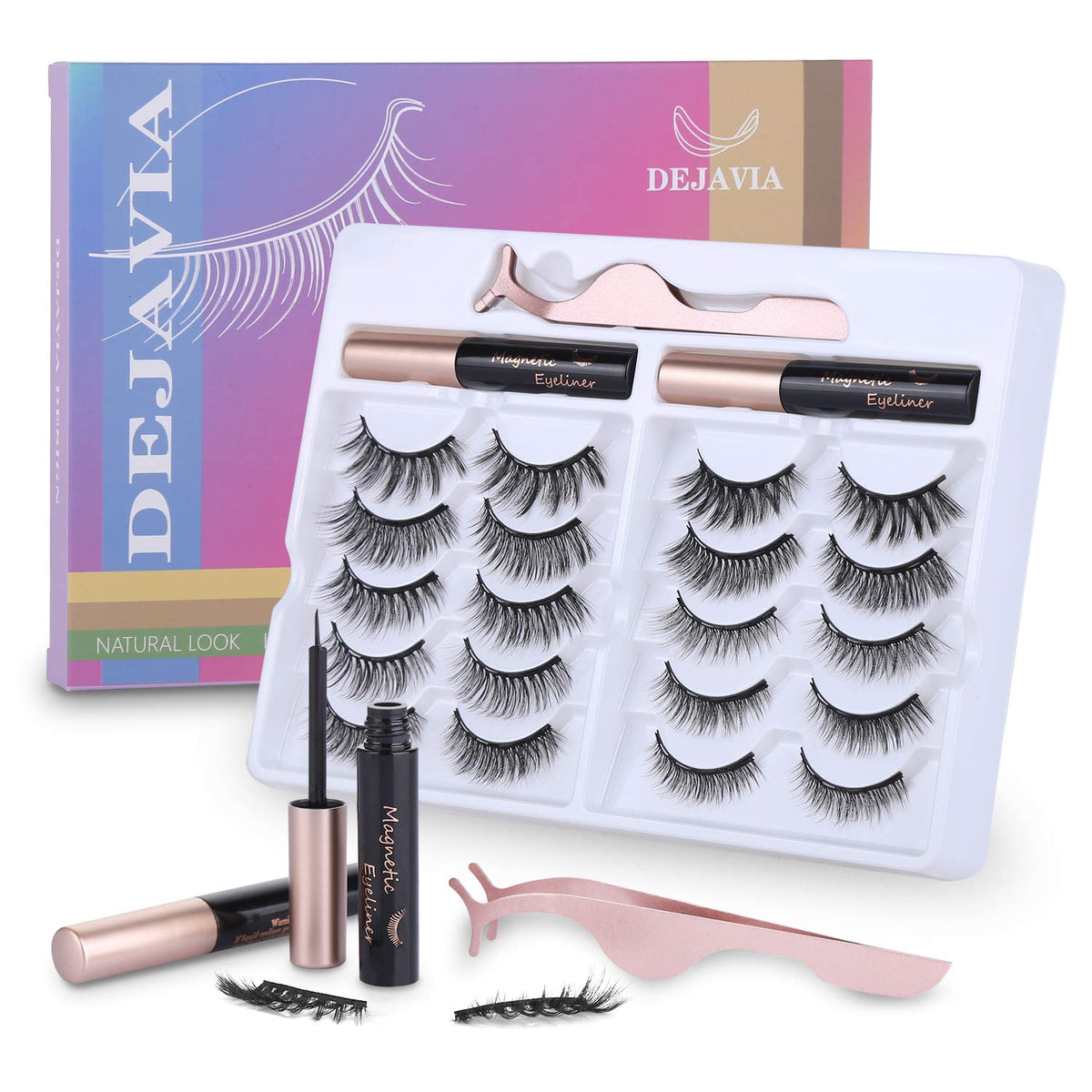 Magnetic Eyelashes with Eyeliner Kit- 10 Pairs Premium 3D Natural Look Reusable Eyelashes with Tweezers Applicator, Strong Magnetic Eyeliner Beauty & Personal Care DEJAVIA