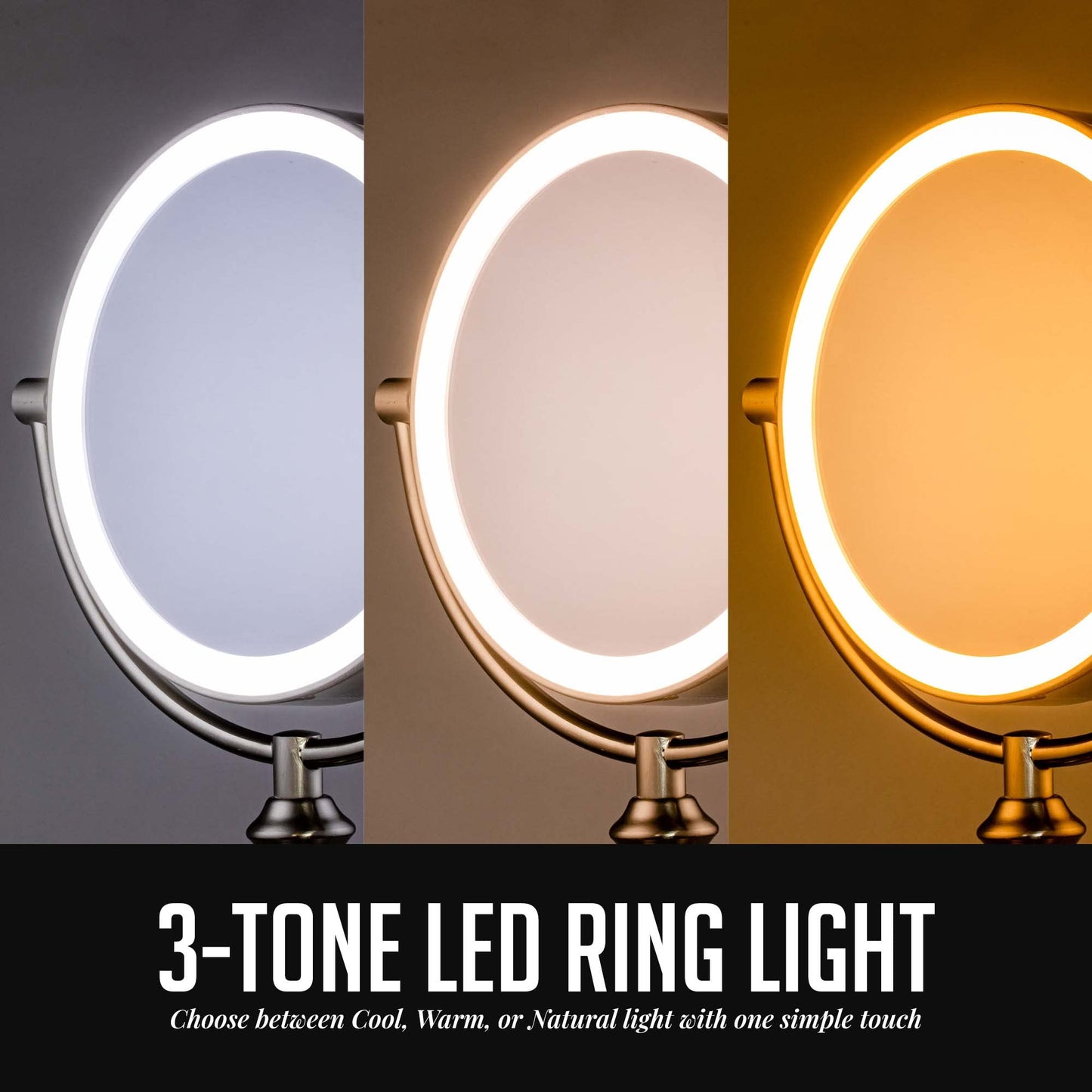 OVENTE 8" Lighted Tabletop Makeup Mirror with 1X/10X Magnification, Double Sided Vanity Mirror, 360° Swivel Design, 3-Tone Smart Touch Glow LED Lights Beauty & Personal Care OVENTE
