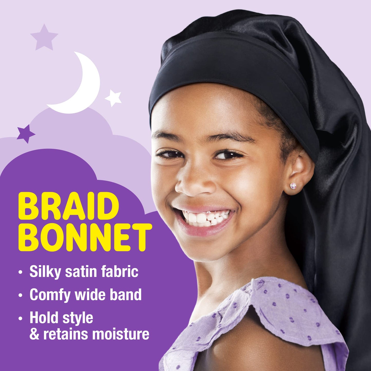 Red by Kiss Kids Satin Braid Bonnet, Comfy Wide Band for Long Hair, Long Braids (Black) Beauty and Personal Care Red by Kiss