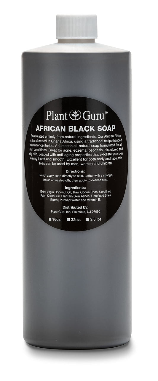 African Black Soap Liquid 32 oz. 100% Raw Pure Natural From Ghana. Acne Treatment, Aids Against Eczema & Psoriasis, Dry Skin, Scars and Dark Spots. Beauty & Personal Care Plant Guru