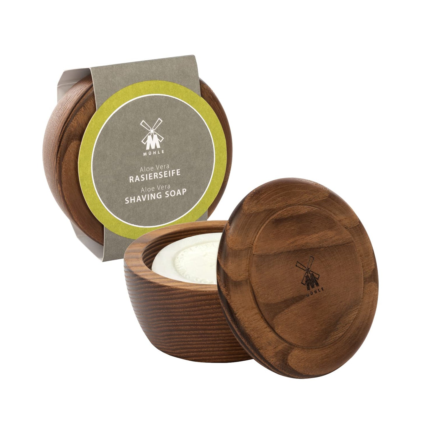 MÜHLE Wooden Bowl with Shaving Soap - Aloe Vera - 65 Grams - Shave Soap for Men - Steamed Ash Shaving Bowl - Rich & Light Soap Formula - Nurturing Beauty and Personal Care MÜHLE
