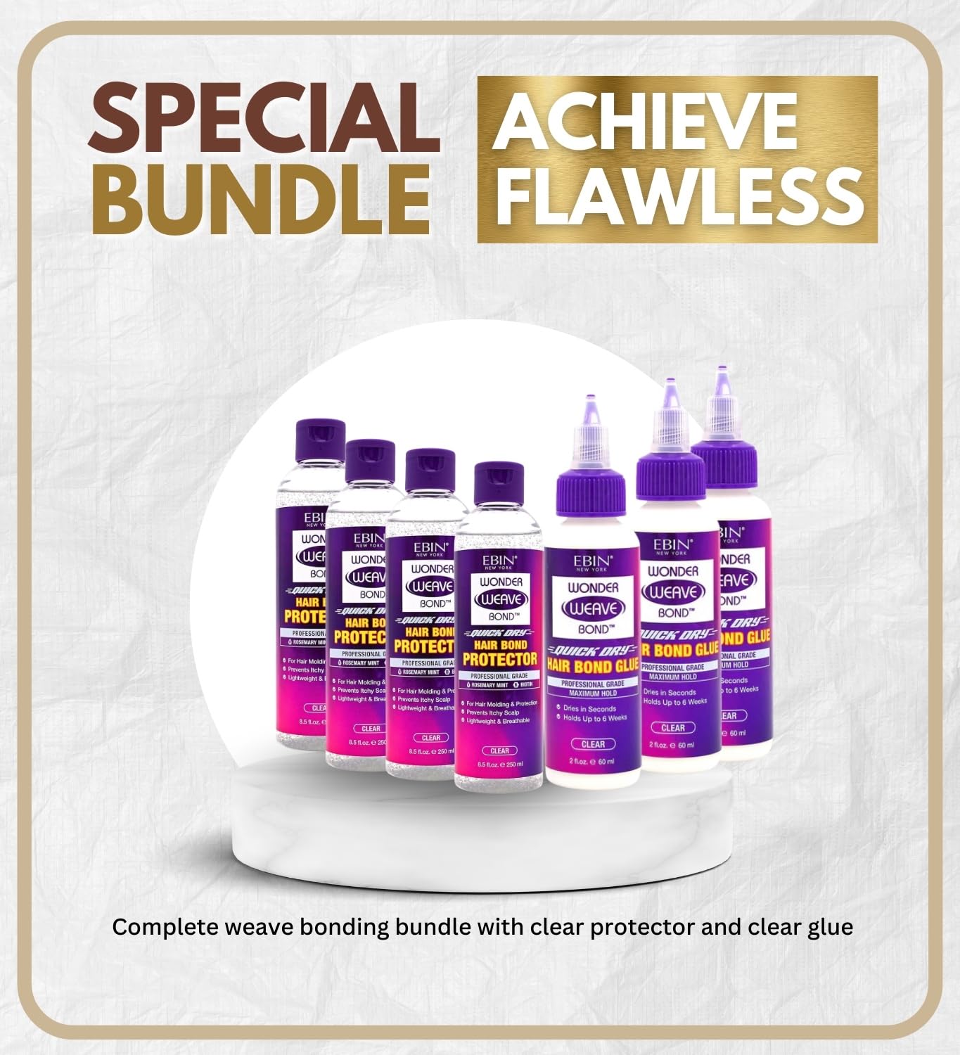 EBIN NEW YORK 4x Wonder Weave Bond Hair Protector (Clear) 8.5 oz Bundle with 3x Hair Bond Glue (Clear) 2 oz Protective Shield & Secure Hold - Seamless Beauty & Personal Care EBIN NEW YORK