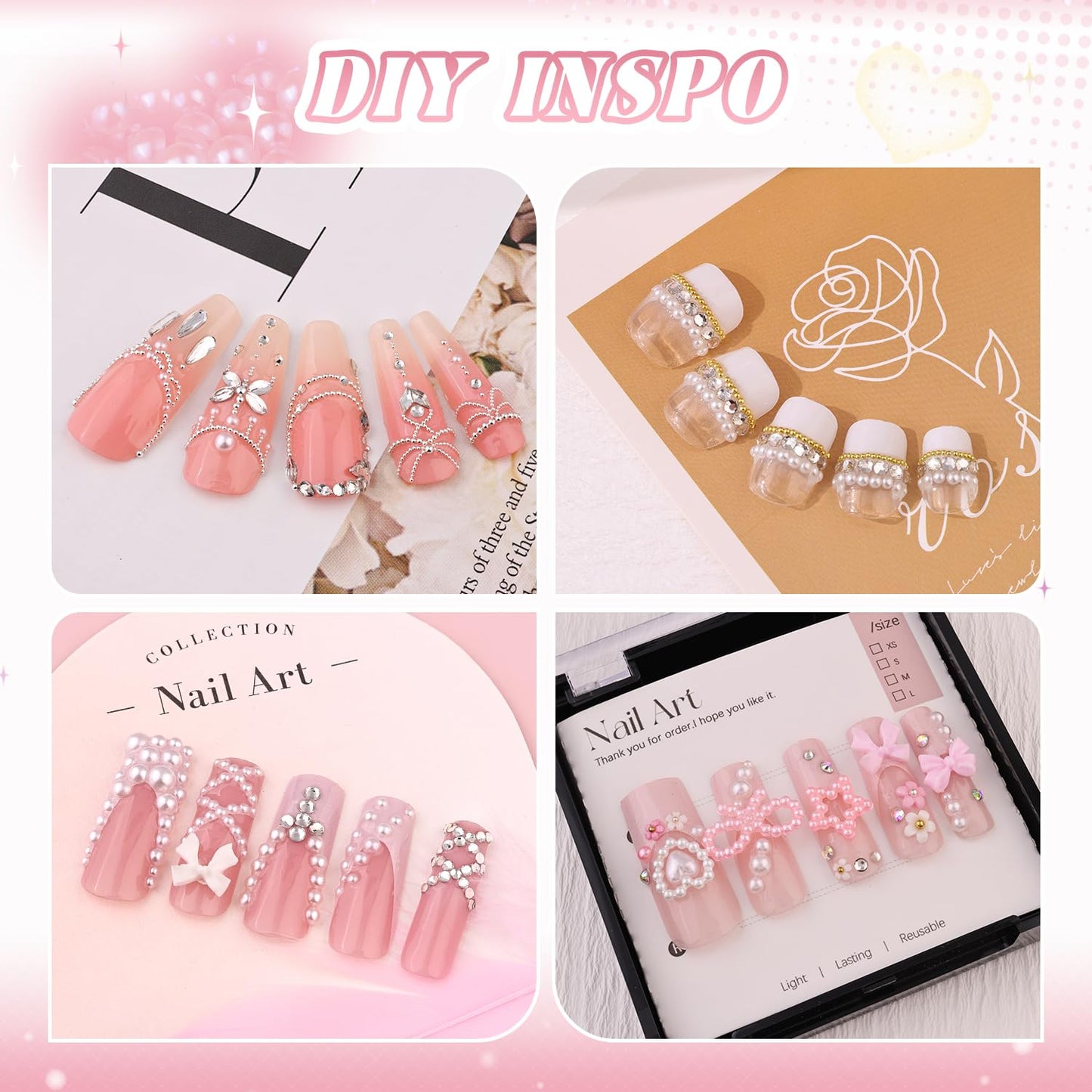 Flatback Rhinestones (Clear+AB) and Metal Steel Round Caviar Beads (Silver+Gold) with Rhinestones Glue Gel for Nail Art, Crystals Nail Charms Beauty and Personal Care BELLEBOOST