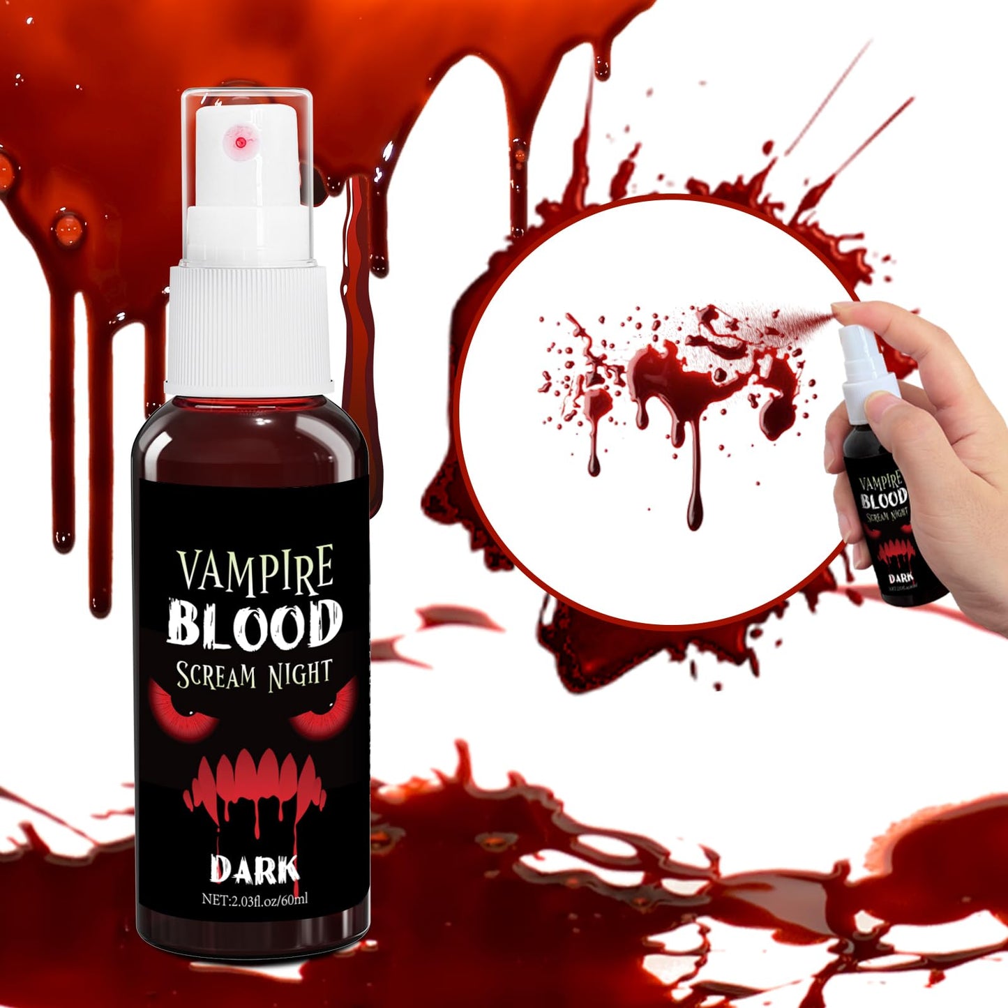 Fake Blood Spray, 2.03 oz Vampire Blood Splatter, Halloween Fake Blood for Clothes, Zombie Bride, Vampire and Monster SFX Scary Clown Makeup & Dress Beauty & Personal Care Bwhrmt