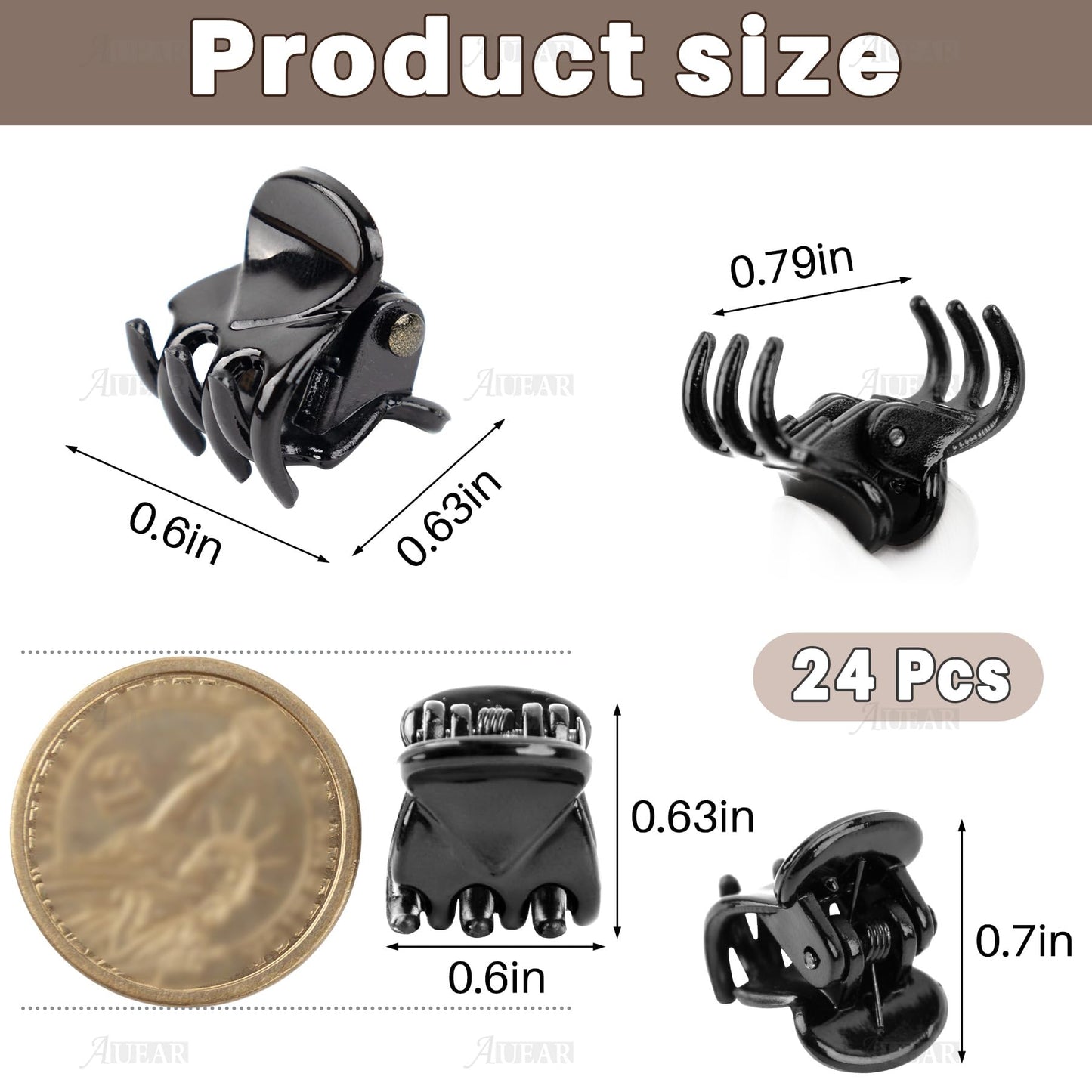 AUEAR, 24 Pack Mini Jaw Clips Plastic Hair Claw for Girls and Women Black Small Beauty & Personal Care AUEAR