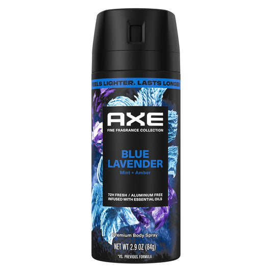 AXE Fine Fragrance Collection Body Spray Blue Lavender 72 Hour Freshness Aluminum Free 2.9 oz Beauty and Personal Care AXE