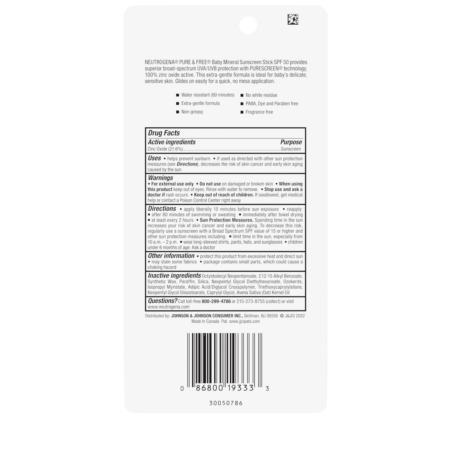 Neutrogena Pure & Free Baby Mineral Sunscreen Stick with Broad Spectrum SPF 50 & Zinc Oxide, Water-Resistant, Hypoallergenic, Paraben-, Dye- Beauty & Personal Care Neutrogena