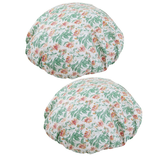Ruilogod Plastic Floral Pattern Bathing Stretchy Hem Shower Cap 2 Pcs White (id: f03 3cc 895 5d3 7a6 Beauty and Personal Care Ruilogod