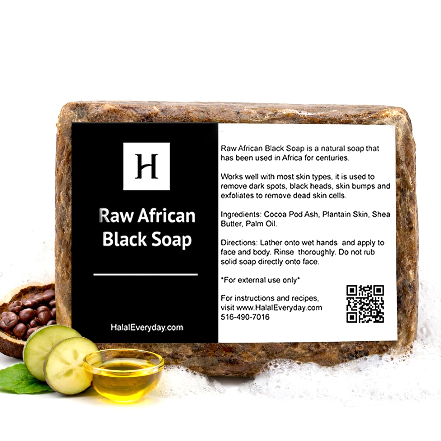 HalalEveryDay - Raw African Black Soap from Ghana, Black Soap with Shea Butter, Black African Soap for Nourished Skin, Natural African Black Soap Bar Beauty & Personal Care HalalEveryDay