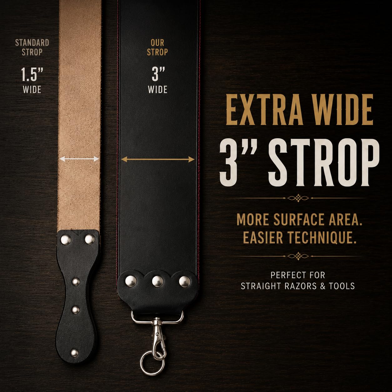 GENTS Professional 3? x 26? Straight Razor Strop - Premium Genuine Leather & Canvas Barber Strop with Stainless Steel Hook - Traditional Wet Shaving Beauty and Personal Care G.B.S