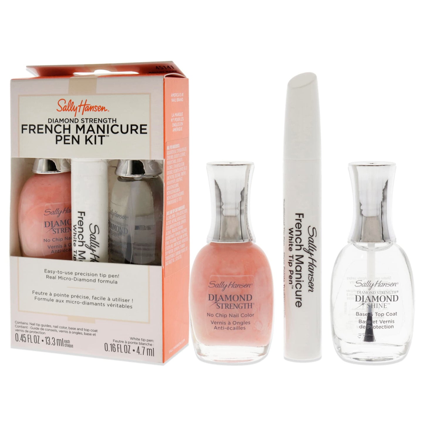Sally Hansen Diamond Strength French Manicure Set - 45141 Ballet Bare 0.45oz Nail Polish - 3227 Ballet Bare, 0.45 Base and Top Coat, 0.16oz Precision Beauty & Personal Care Sally Hansen