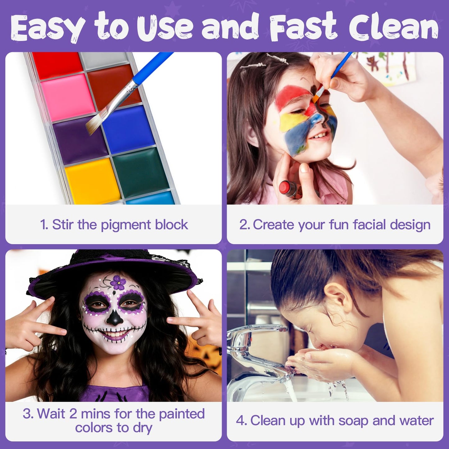 Face Painting Kit for Kids, 12 Colors Oil-Based Face Paint with 2 Brushes, Non-Toxic Halloween Makeup Kit, Professional Face Body Paint for Halloween Beauty & Personal Care Asddage