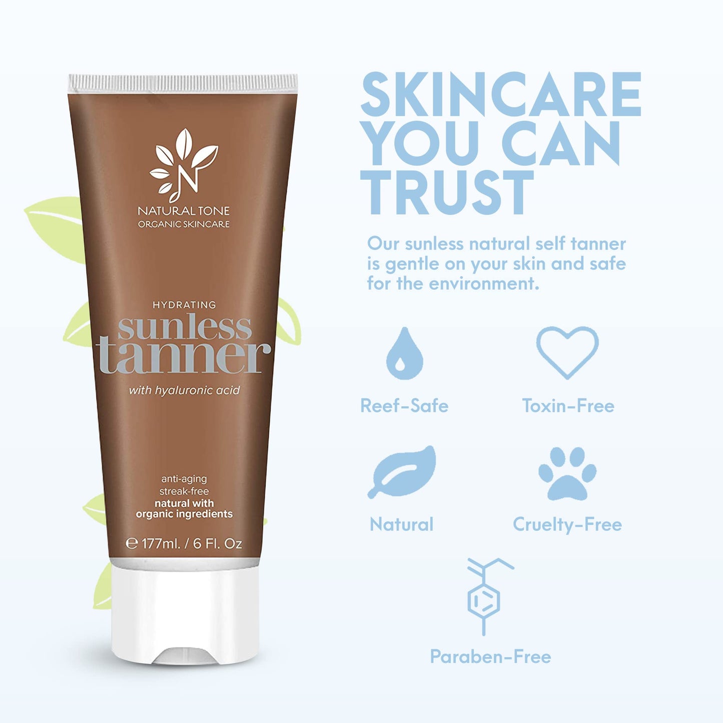 Natural Tone Organic Skincare Hydrating Sunless Tanner with Hyaluronic Acid, Aloe Vera-Based Self Tanning Lotion, Easy to Apply Self Tanner for Face Beauty & Personal Care Natural Tone Organic Skincare