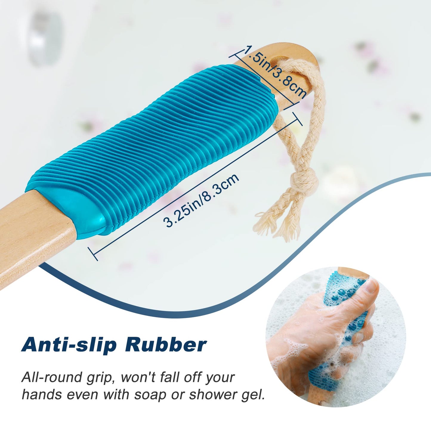 Long Handle Ergonomically Back Scrubber/Brush for Shower, Double Sided Exfoliating Body Scrubber for Women and Men (Blue) Beauty and Personal Care ShowEzily