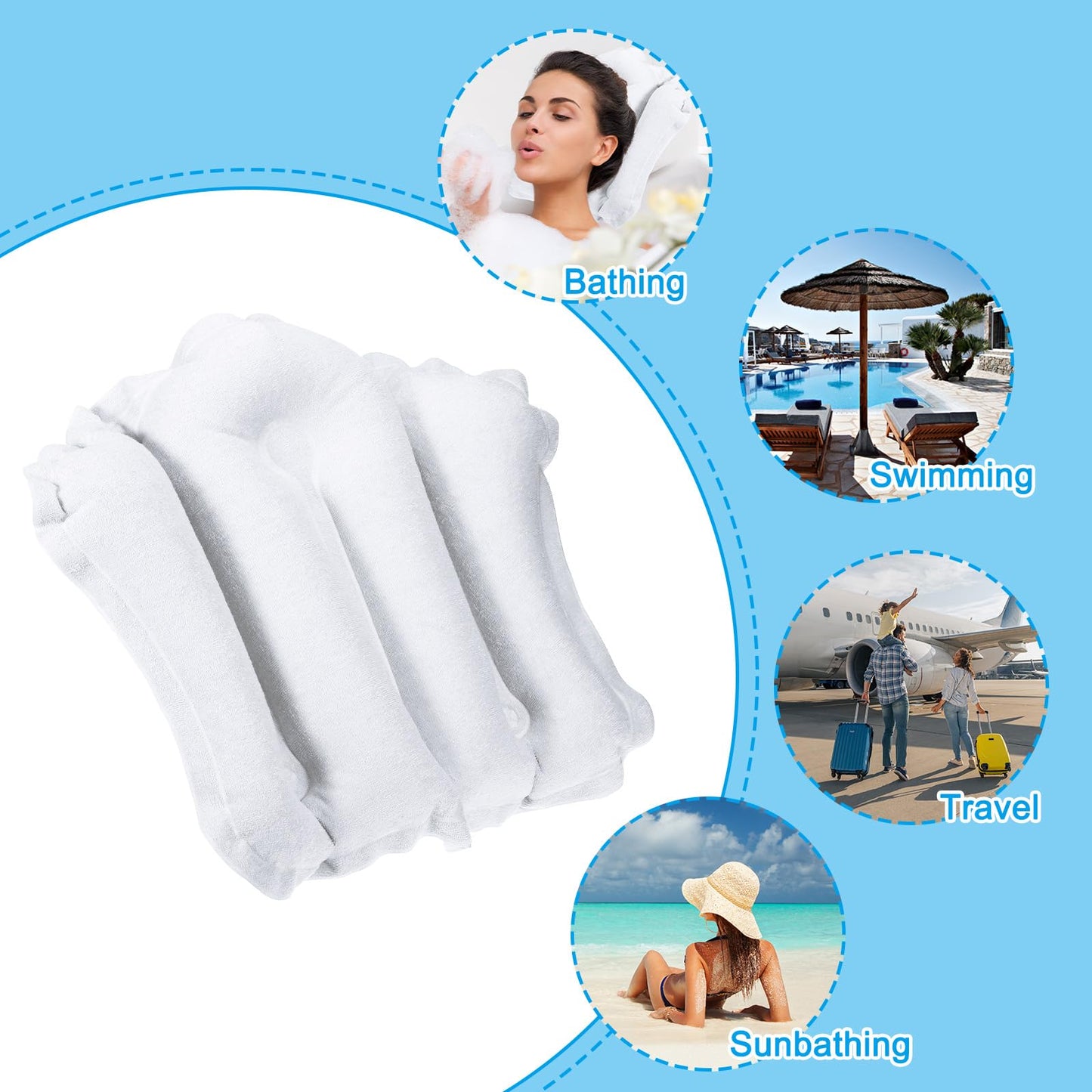 PATIKIL Inflatable Bath Pillow with Suction Cups, Terry Cloth Covered Shell Shape Bath Pillow Neck Support for Bathtub Hot Tub, White Beauty and Personal Care PATIKIL