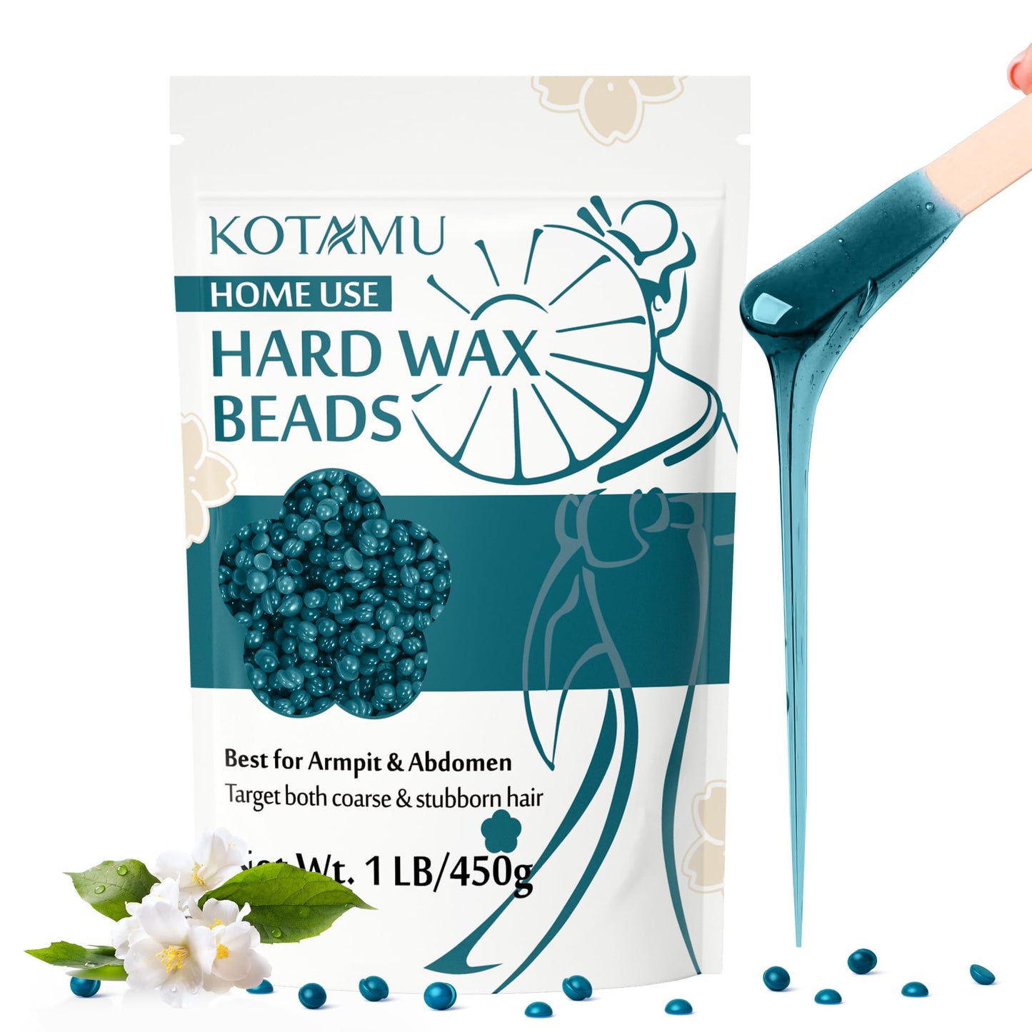 KOTAMU Hard Wax Beads for Hair Removal, 1lb Jasmine Wax Beads for Sensitive Skin Armpit Abdomen Face Leg Full Body Waxing Beans for Women Men at Home Beauty and Personal Care KOTAMU