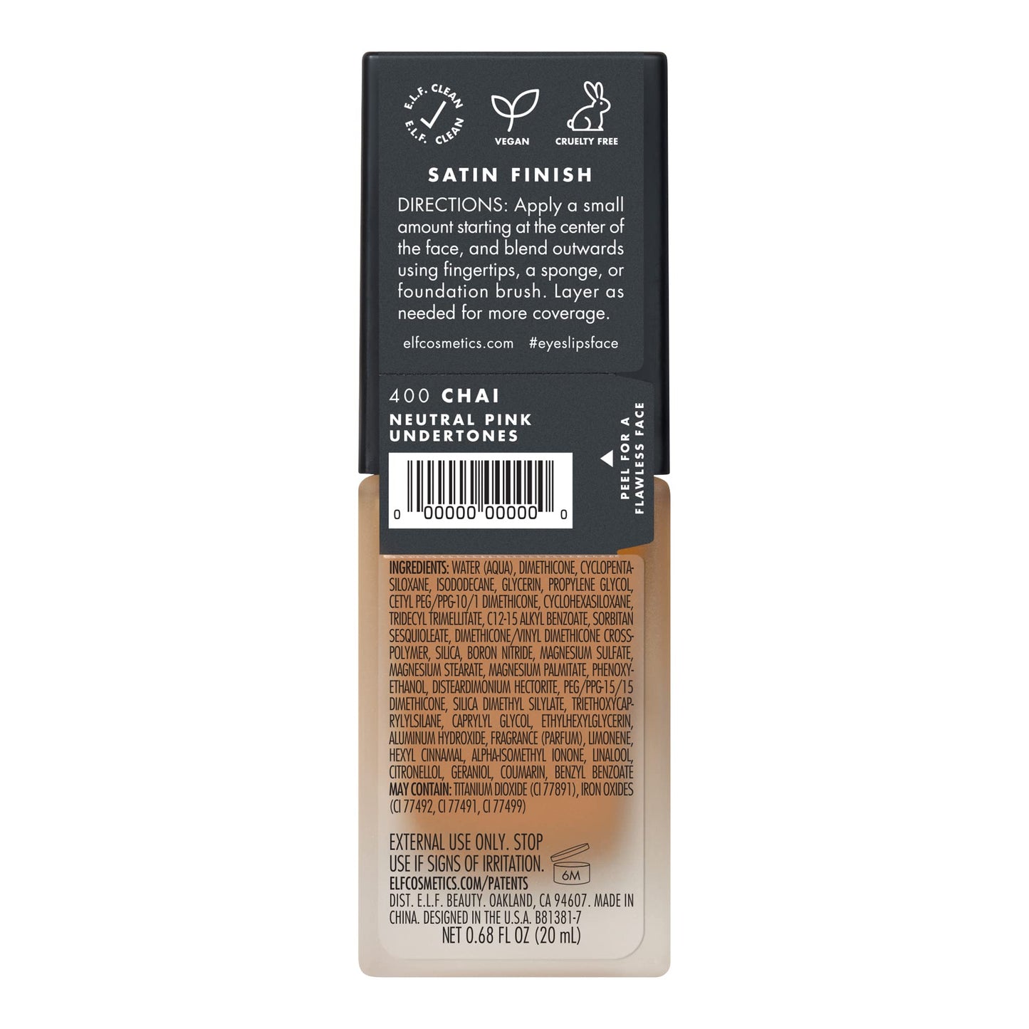 e.l.f. Flawless Satin Foundation, Lightweight & Medium Coverage, Semi-Matte Finish, Vegan , Chai, 0.68 Fl Oz (20mL) Beauty & Personal Care e.l.f.