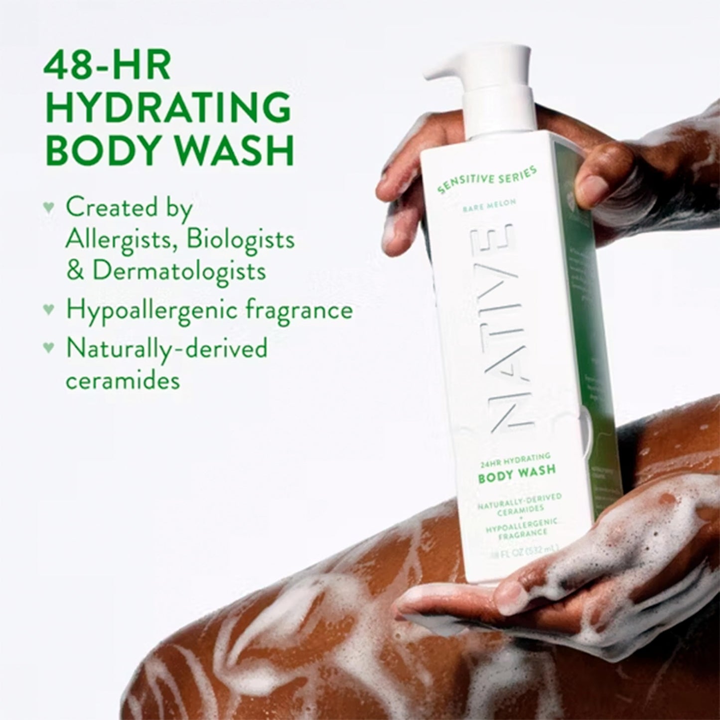 Native Sensitive Series Hypoallergenic Fragrance Free 24-Hour Hydrating Body Wash for Sensitive Skin - Bare Melon - 18 fl oz - Pack of 2 Beauty & Personal Care Native